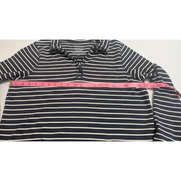 LL Bean Ultrasoft Sweats 1/4 Zip Pullover Womens Large Navy Blue Stripe Shirt - Picture 9 of 11